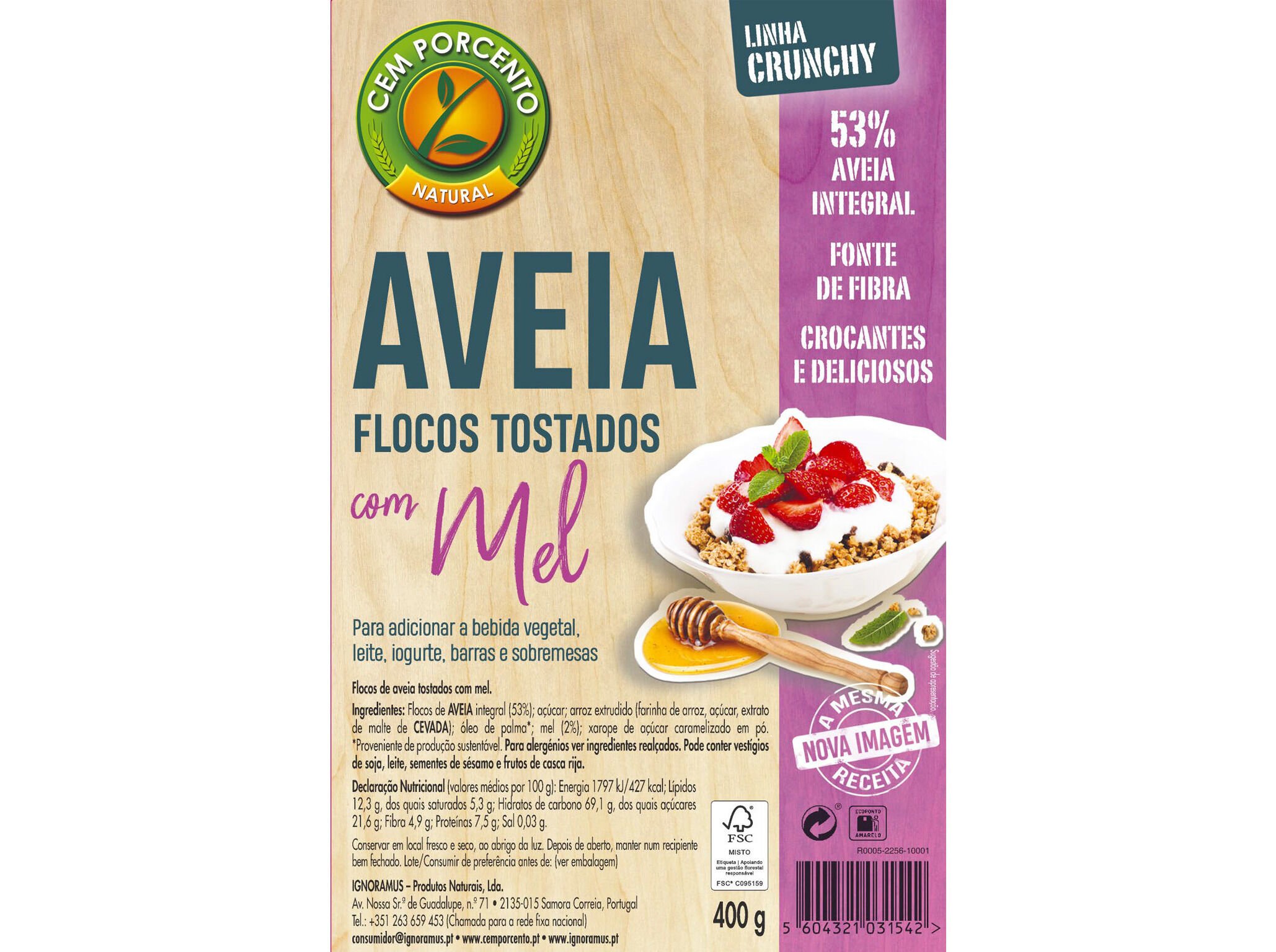 FLOCOS CEM PORCENTO AVEIA CROCANTES COM MEL 400G image number 1