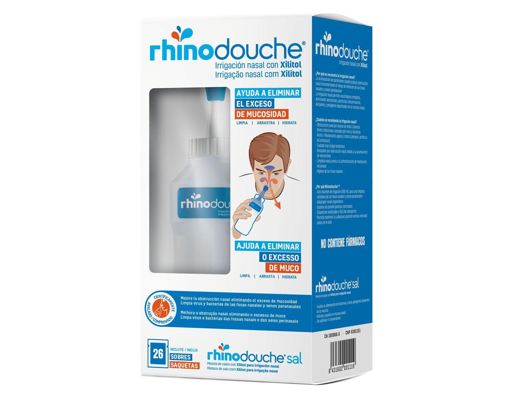 IRRIGADOR NASAL RHINODOUCHE ADULTO C/ 26 SAQUETAS image number 2