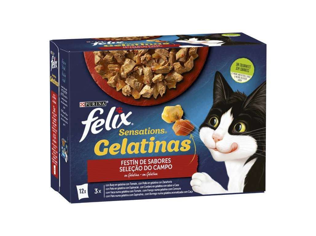 COMIDA H&Uacute;MIDA PARA GATO FELIX SENSATIONS CARNE 12X85G