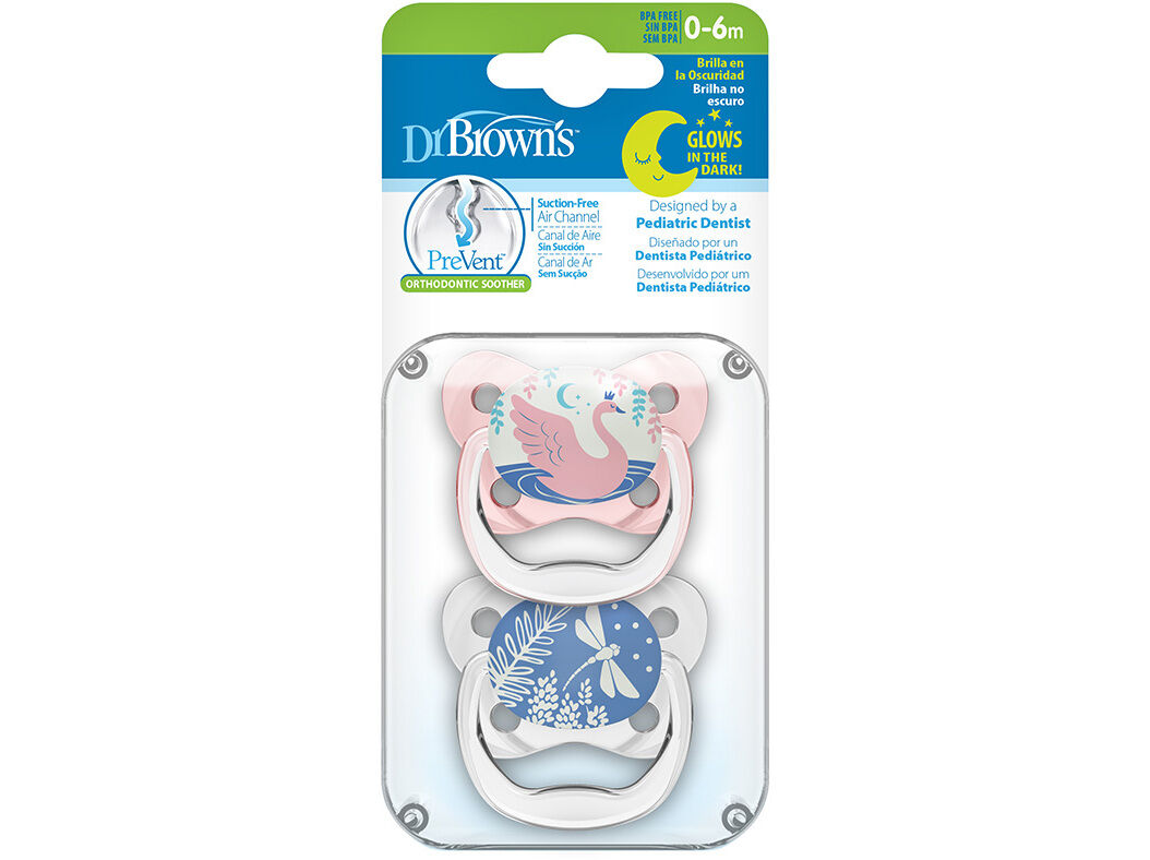 CHUPETA DR. BROWN'S PREVENT NOITE ROSA 0-6M 2UN image number 0