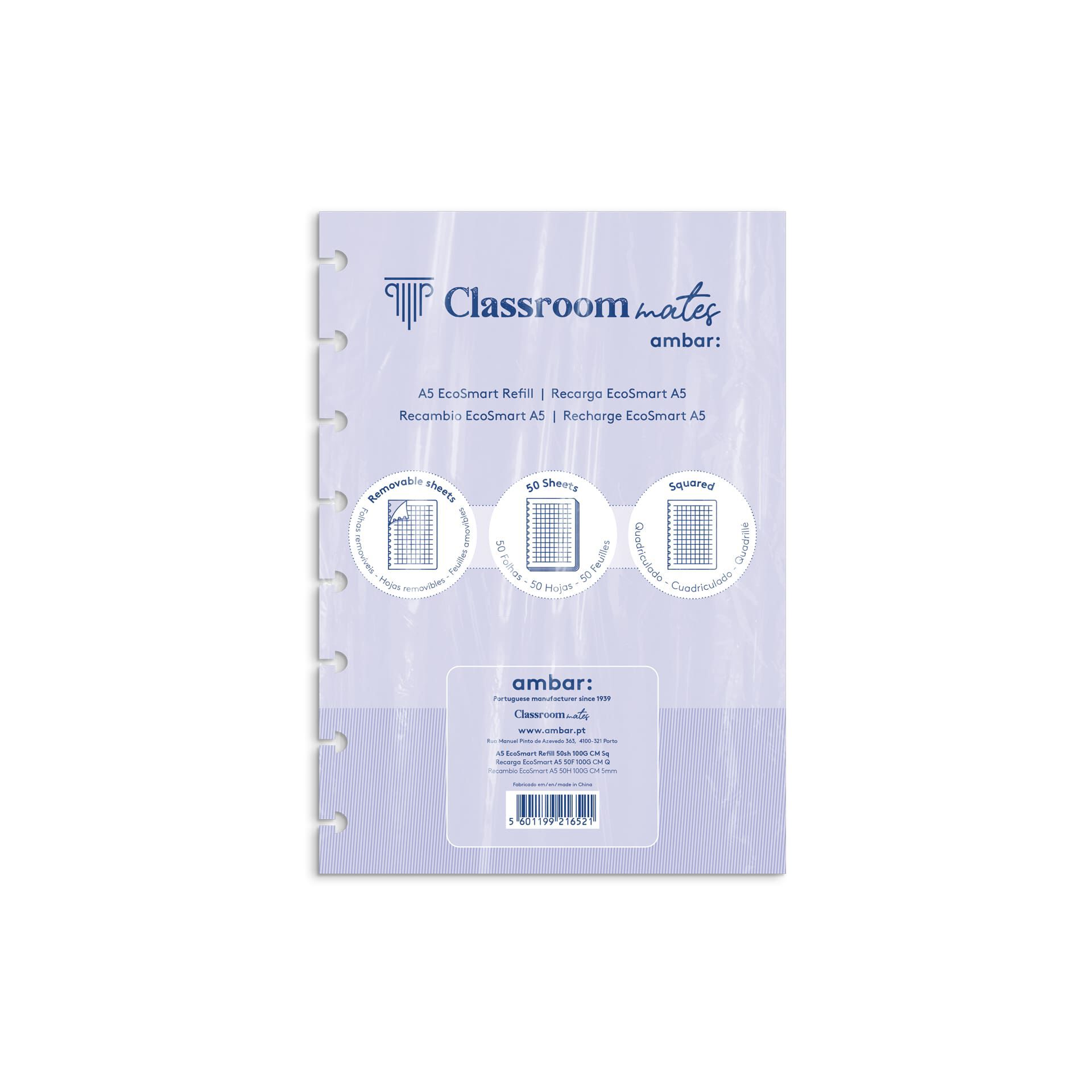 RECARGA DE CADERNO ECOSMART AMBAR QUADRICULADO A5 50 FOLHAS