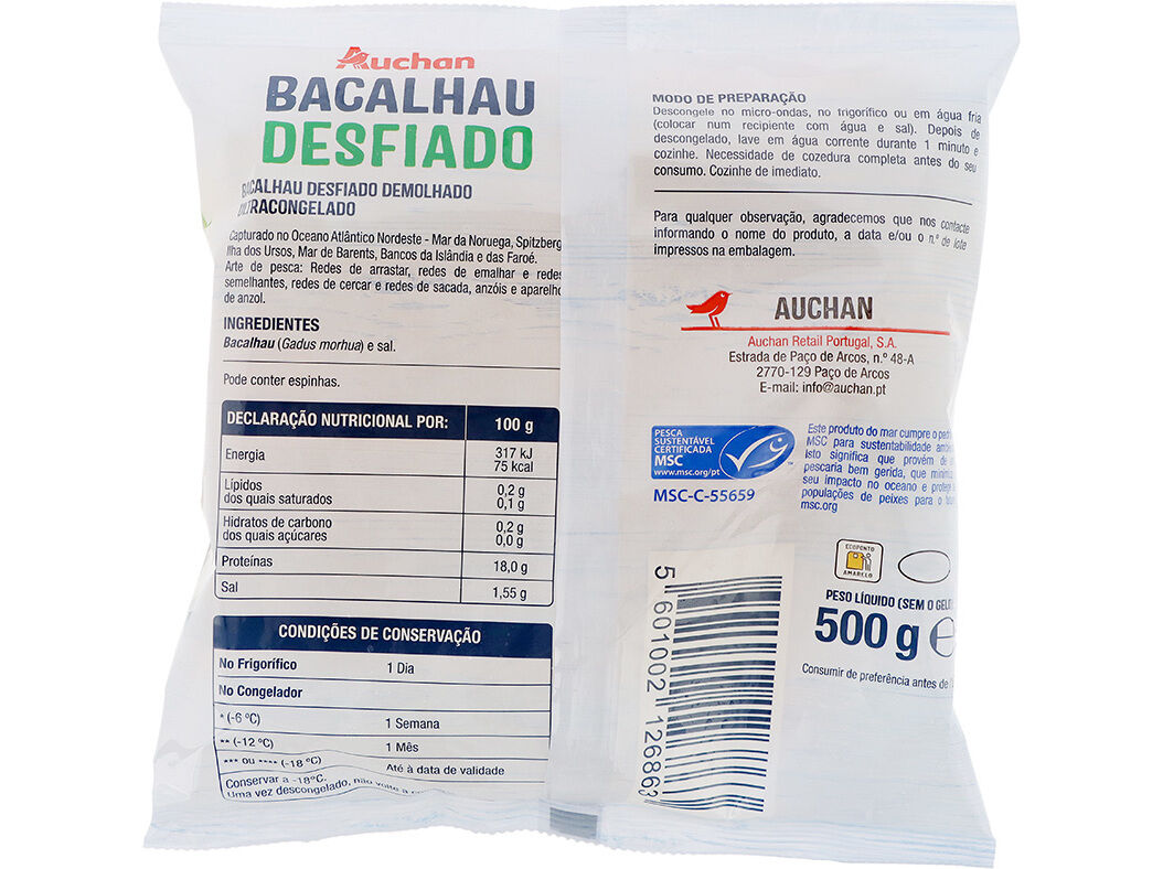 BACALHAU DEMOLHADO AUCHAN DESFIADO MSC 500G image number 1