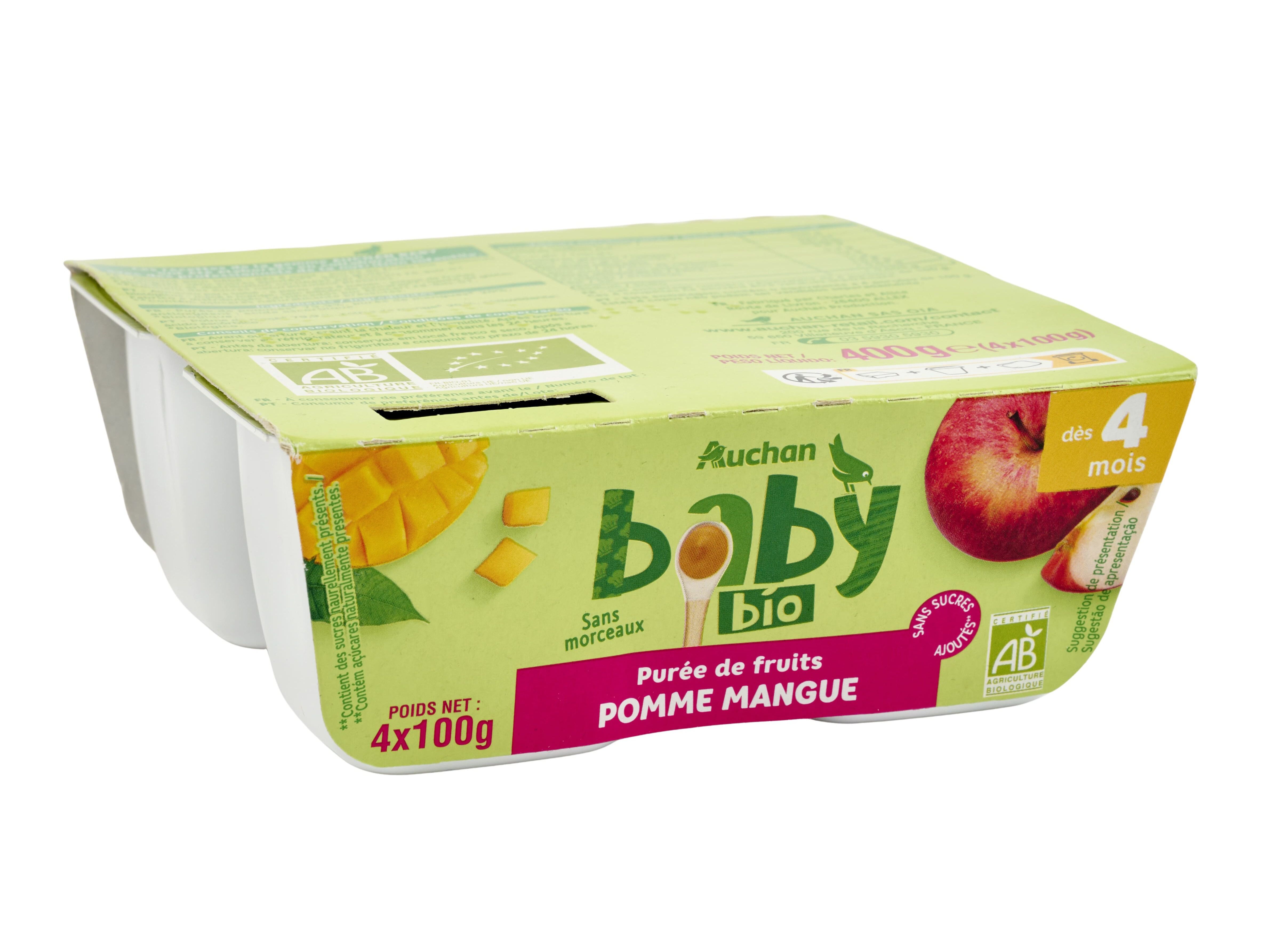 TACINHA FRUTA AUCHAN BABY BIO MA&Ccedil;&Atilde; E MANGA SEM GL&Uacute;TEN 4X100G image number 0