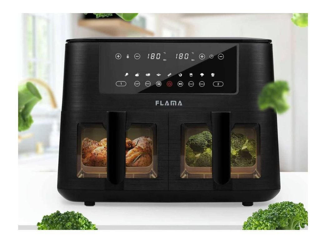 FRITADEIRA SEM &Oacute;LEO AIR FRYER FLAMA 698FL PRETA 2 CUBAS 8L image number 1