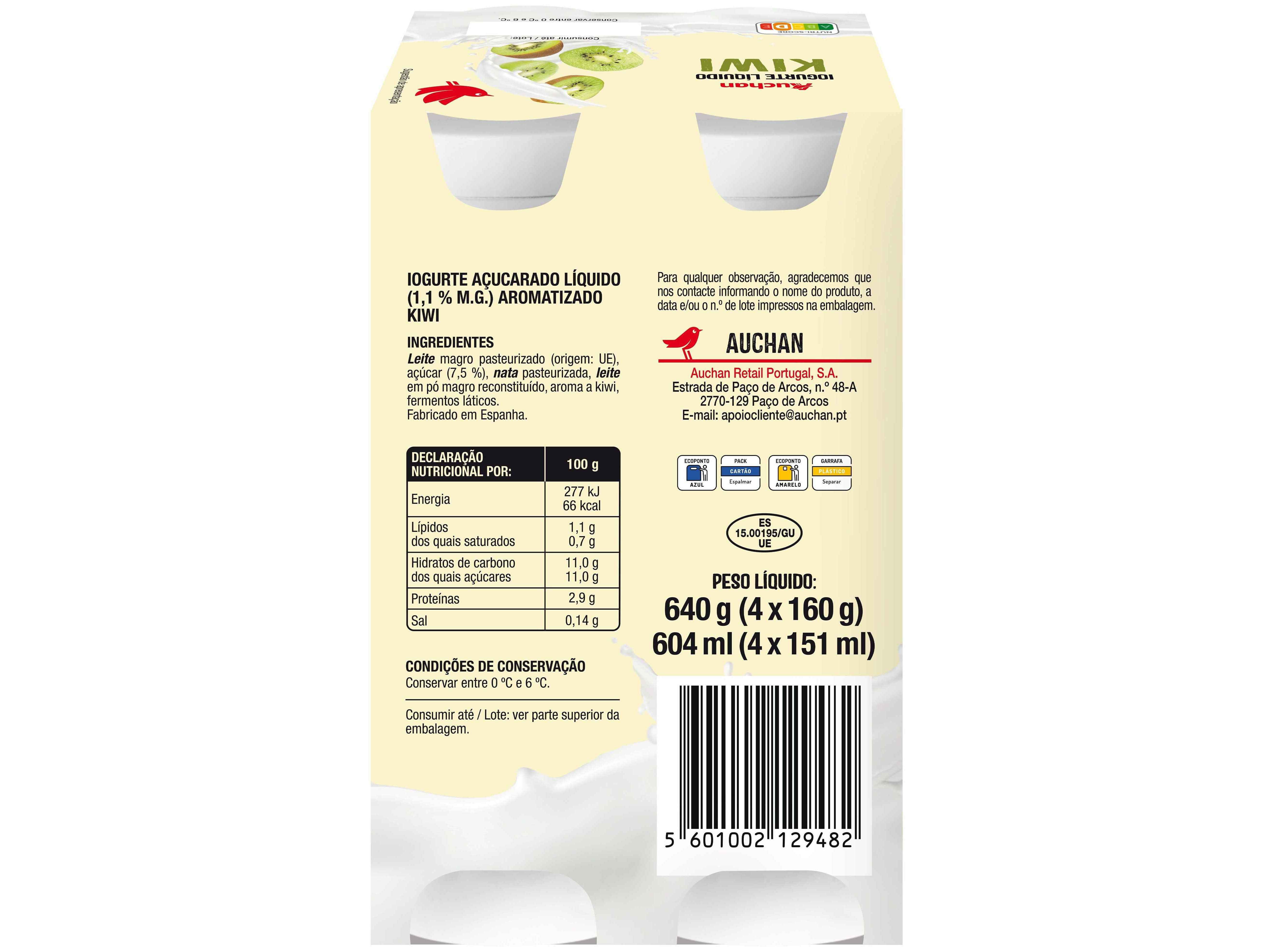 IOGURTE L&Iacute;QUIDO AUCHAN KIWI 4X160G image number 1