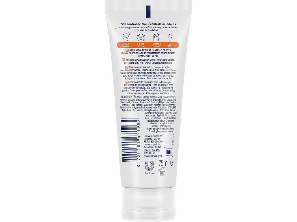 DESODORIZANTE CREME REXONA PARA TODO CORPO FRESH CITRUS 75ML image number 1