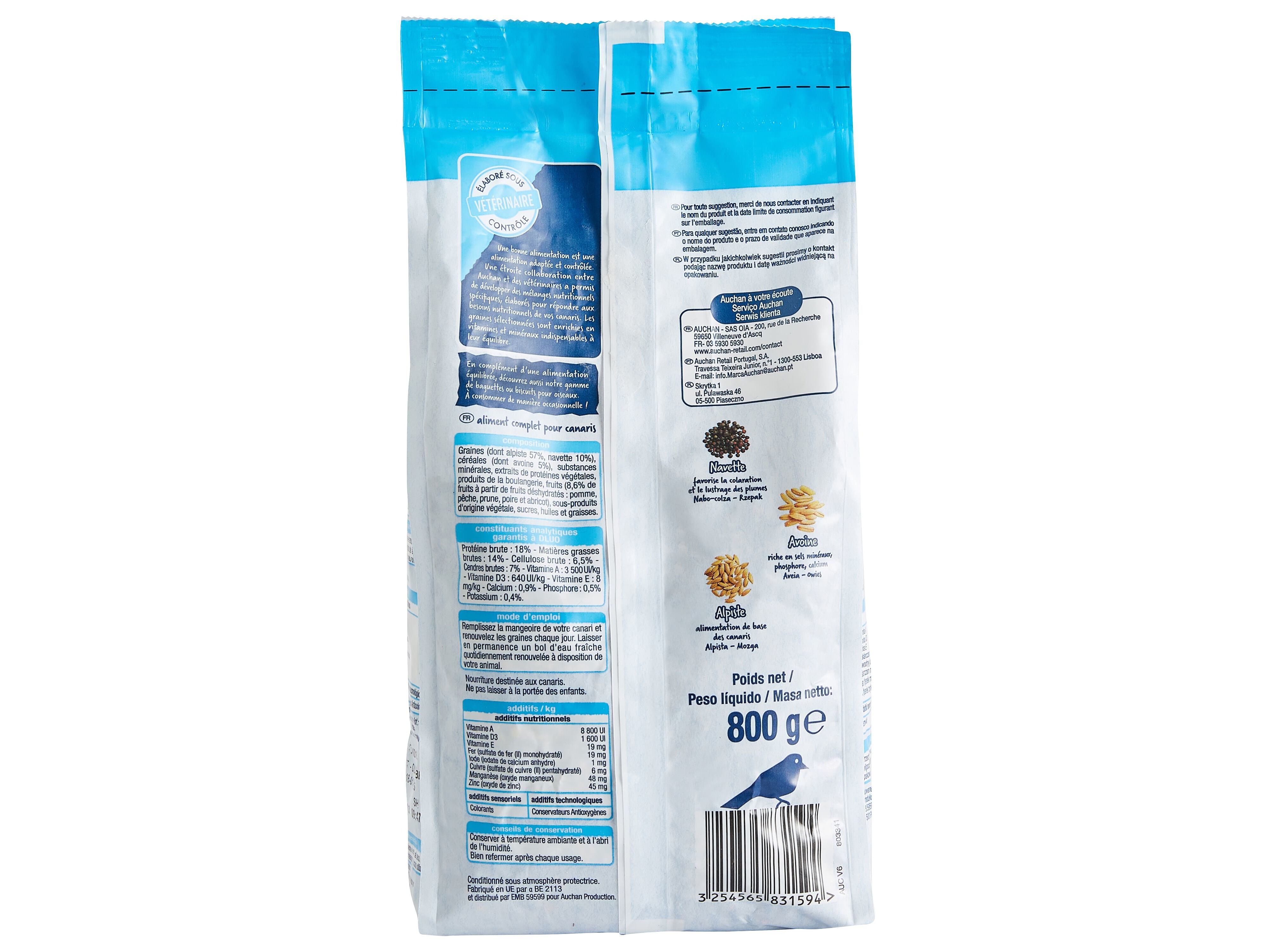 COMIDA PARA CAN&Aacute;RIOS AUCHAN MENU COMPLETO 800G image number 2