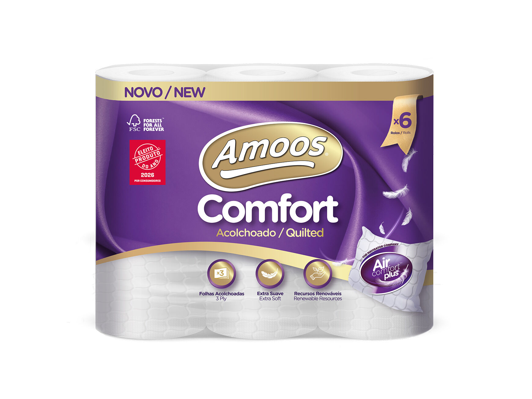 PAPEL HIGI&Eacute;NICO AMOOS ACOLCHOADO 3F 6R