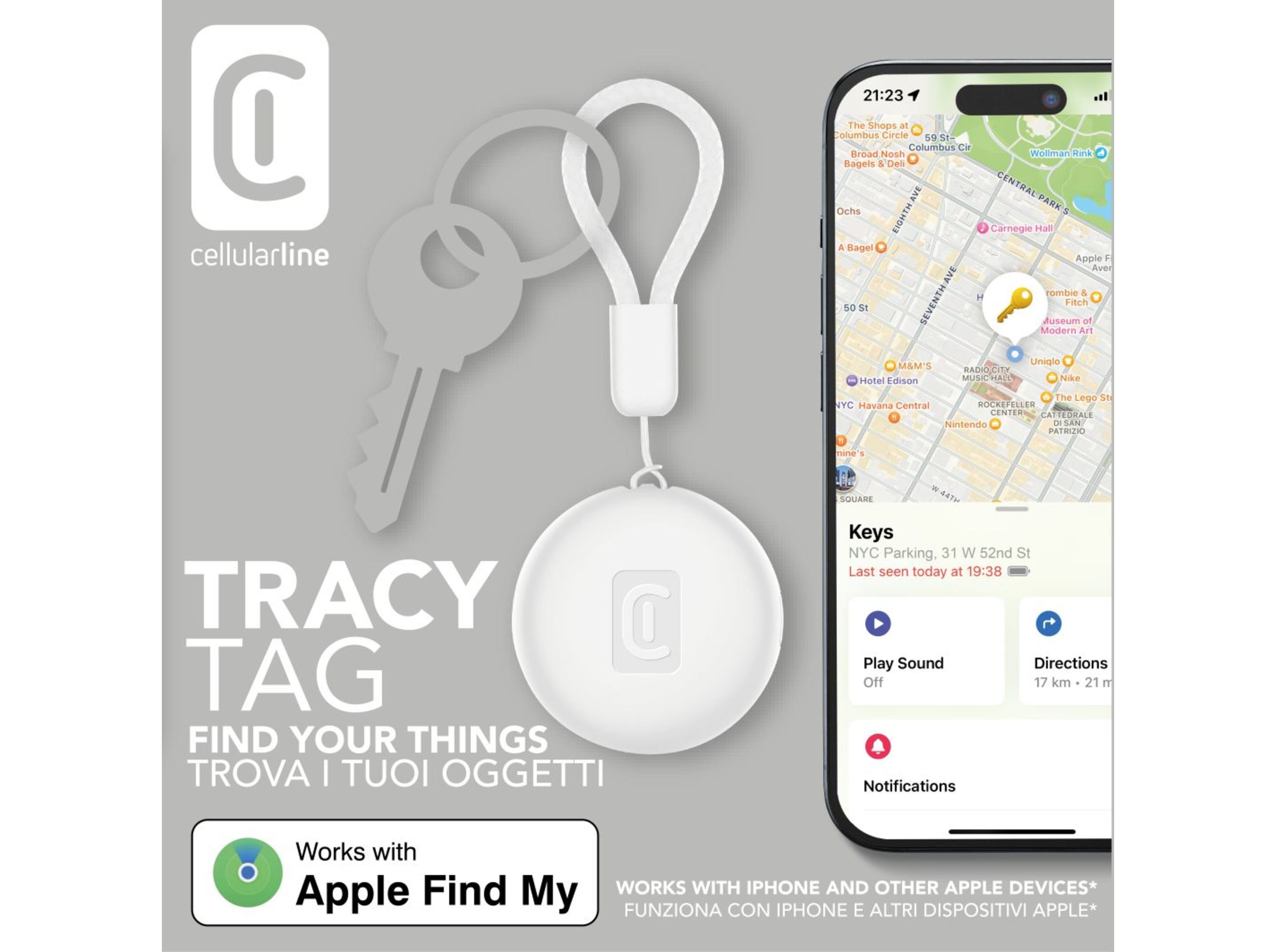 LOCALIZADOR CELLULARLINE TRACY TAG IOS BRANCO image number 1