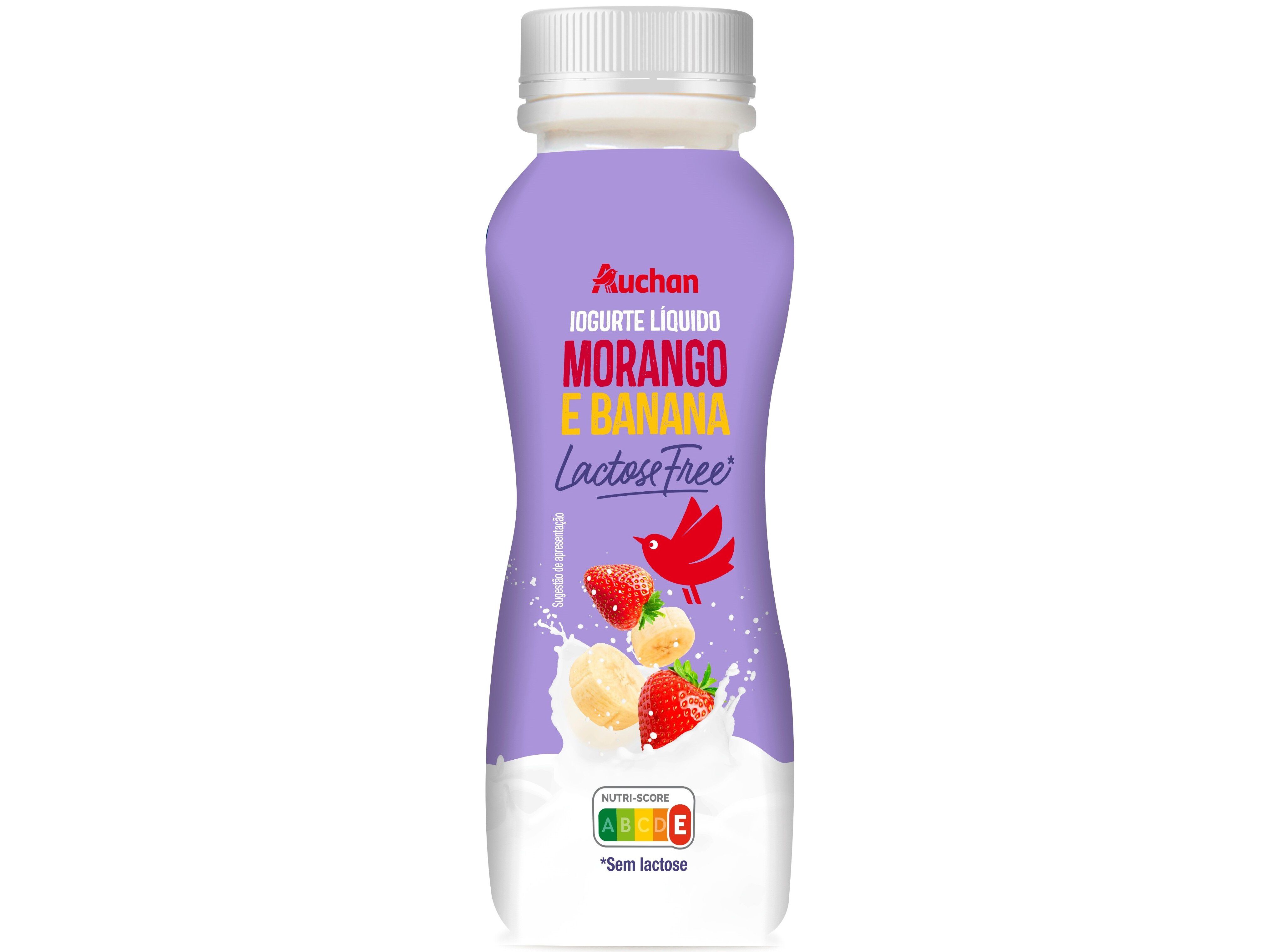 IOGURTE L&Iacute;QUIDO AUCHAN SEM LACTOSE MORANGO E BANANA 160G