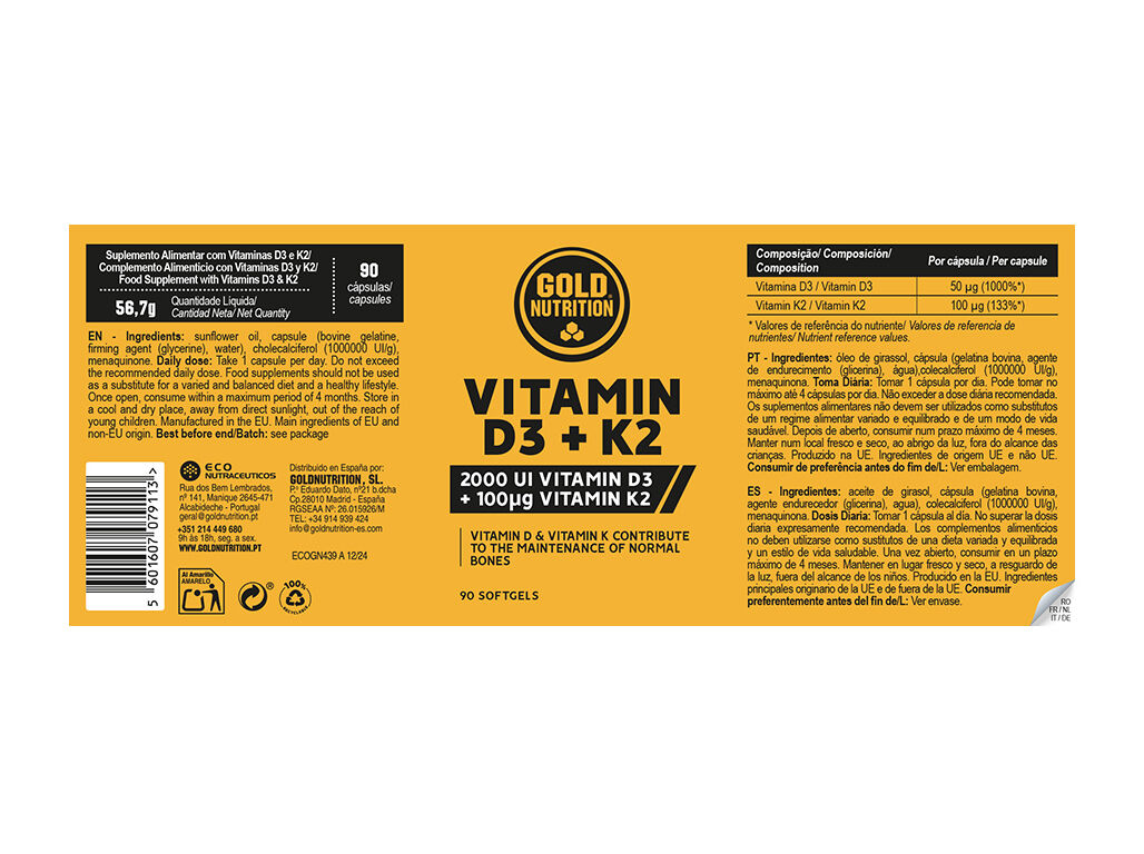 SUPLEMENTO GOLDNUTRITION VITAMIN D3 + K2 90 CAPS image number 1