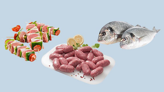 Peixe e carne para grelhar