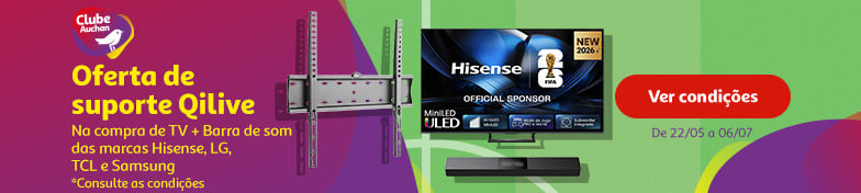 Campanha TV + barra som +  suporte Qilive Clube Auchan || 22/05 a 06/07 | Auchan
