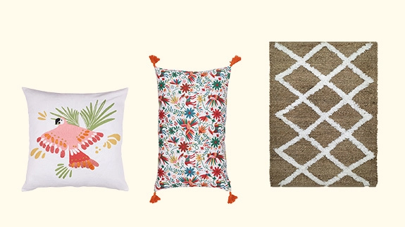 Almofadas, mantas e tapetes