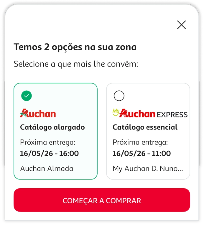 3- A opção MyAuchan Express será automaticamente apresentada, caso o seu código postal seja abrangido.