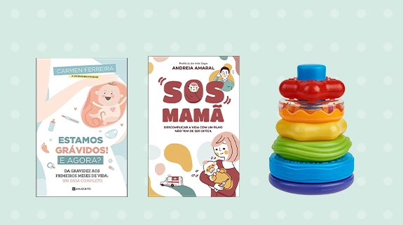 Em brinquedos e livraria