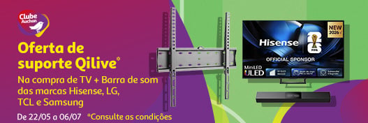 Campanha TV + barra som +  suporte Qilive Clube Auchan || 22/05 a 06/07 | Auchan