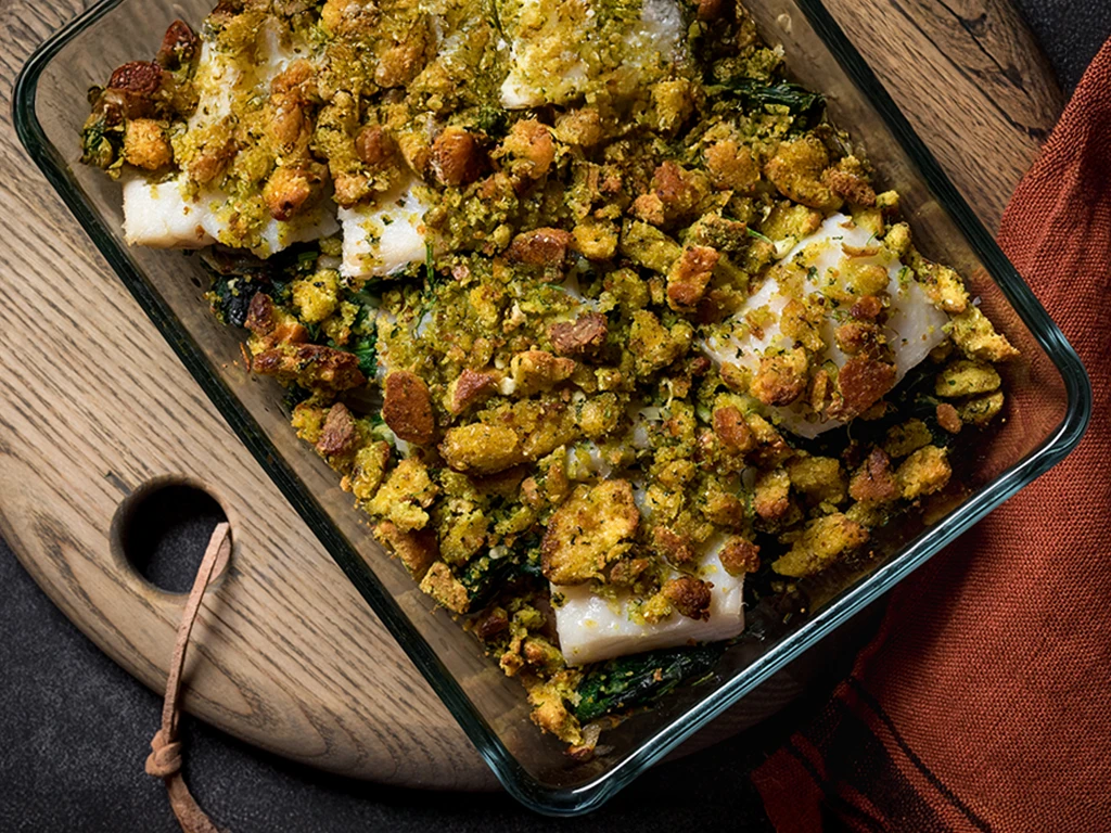 Bacalhau com crosta de broa