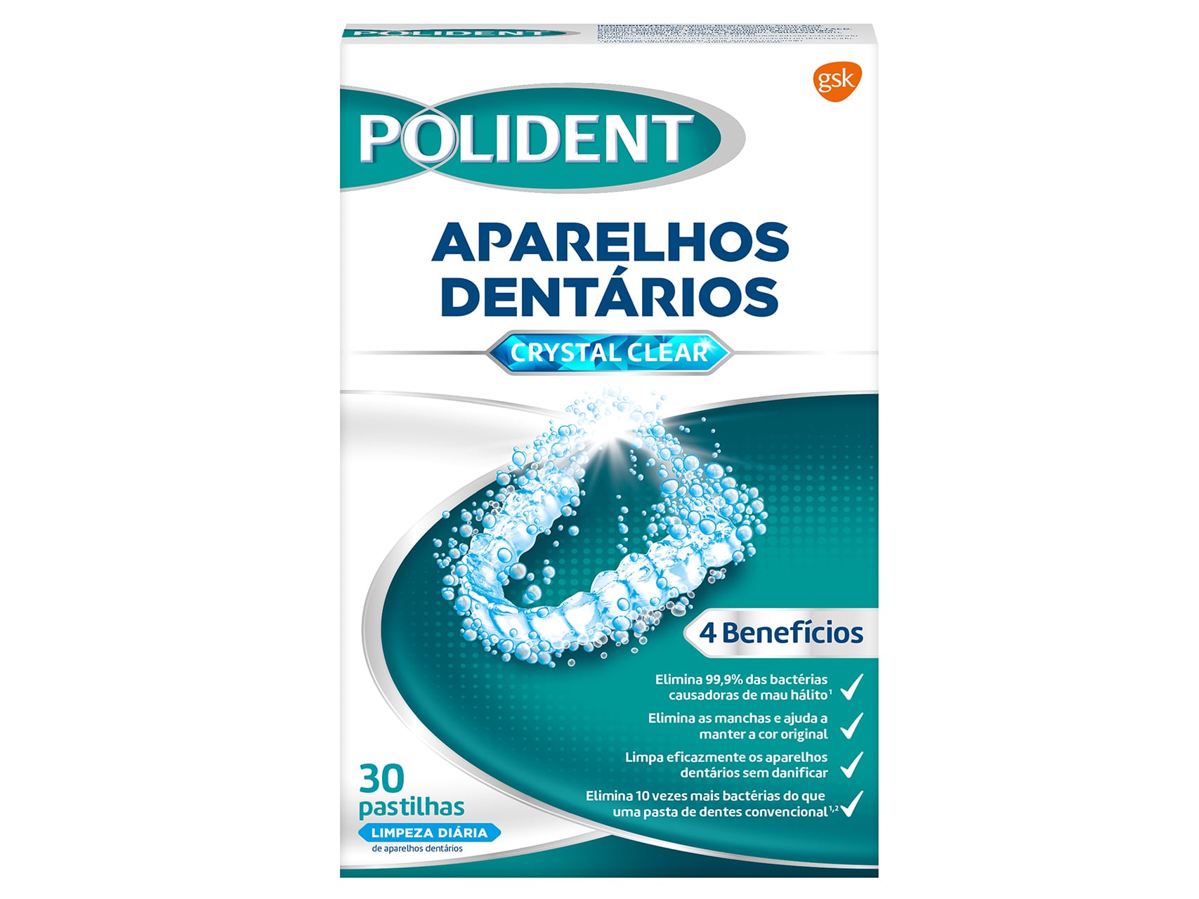 Pastilhas Limpeza Aparelhos Dentários Polident 30unds