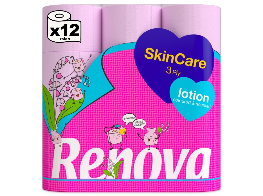 Papel renova higiénico skin care lotion rosa 12 rolos