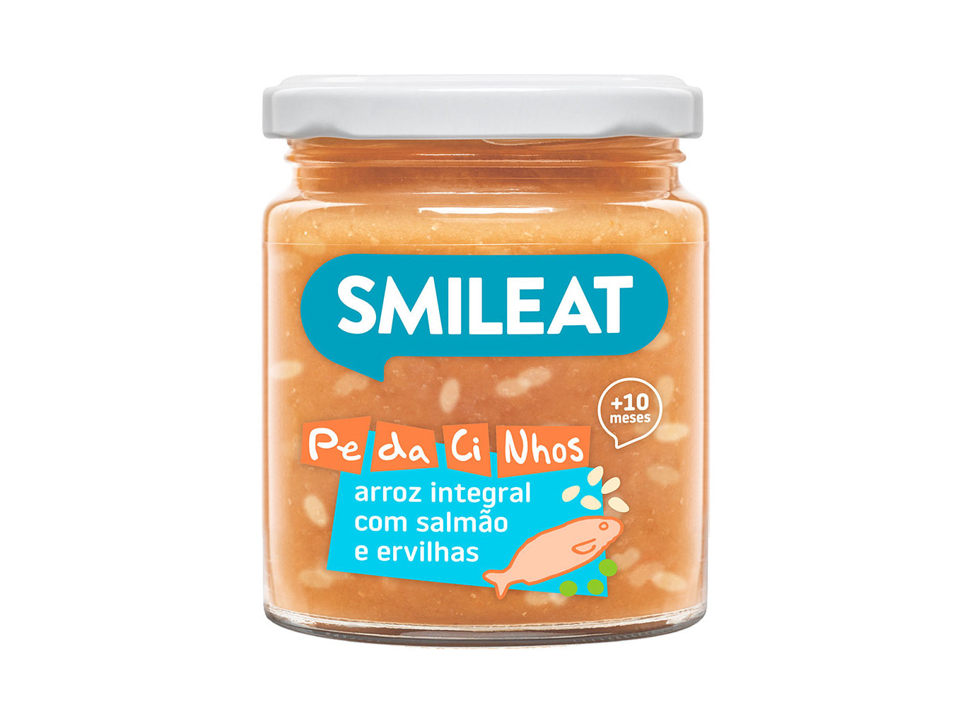 Refeições smileat pedacinhos bio arroz integral com salmão e ervilhas 230g