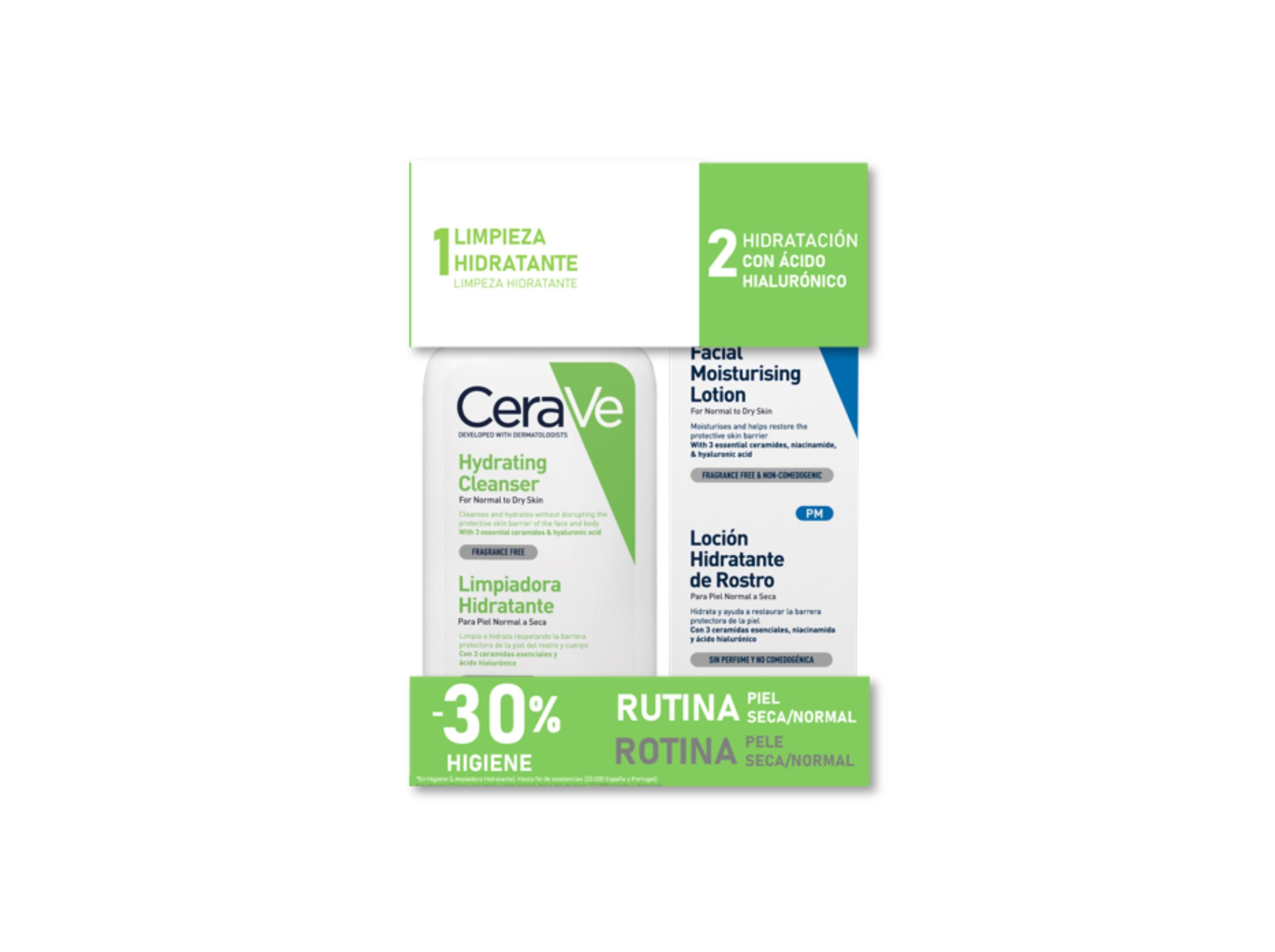Pack rotina cerave noite limpeza+creme 473ml+52ml
