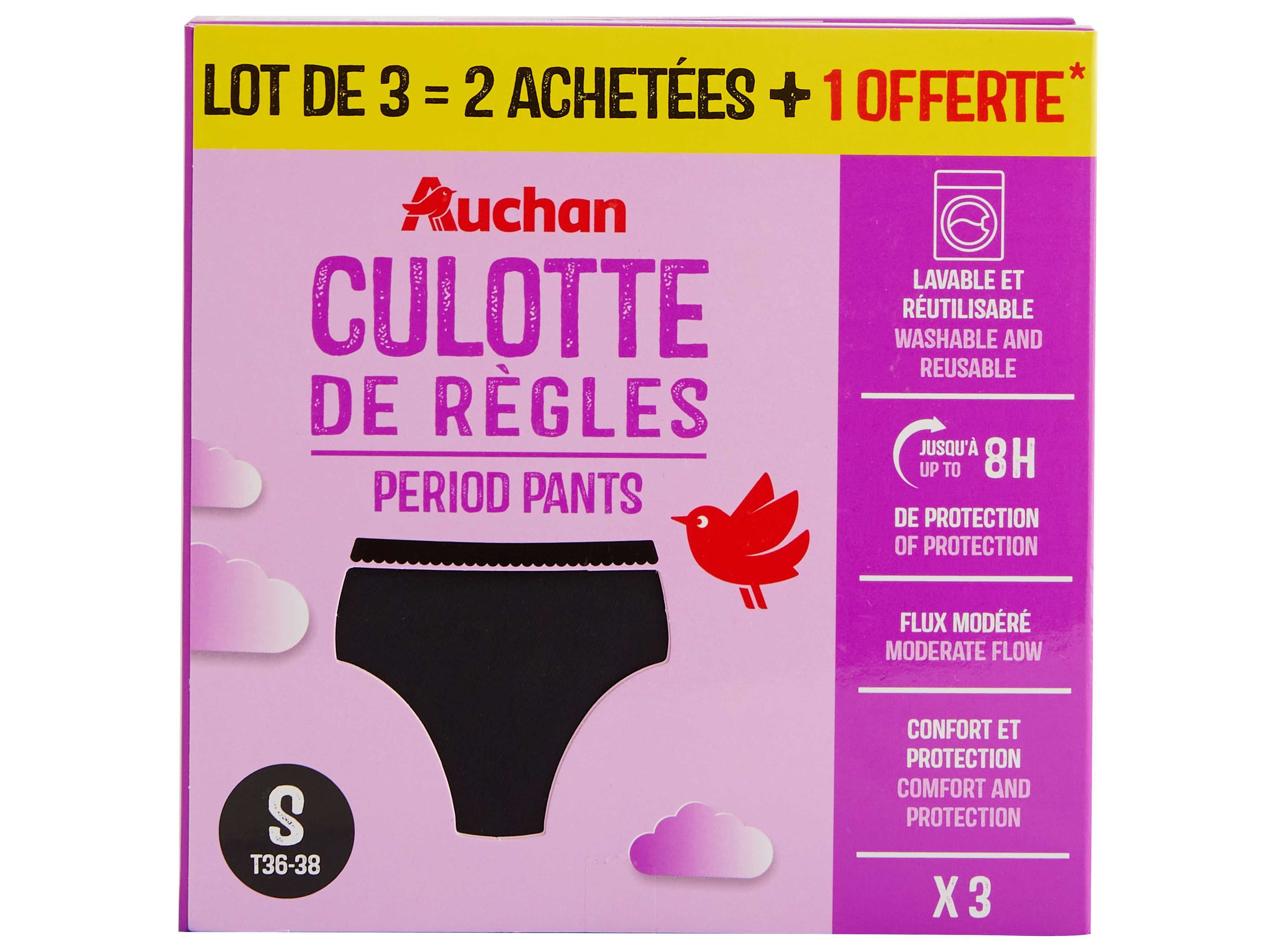 Cuecas menstruais auchan preto fluxo moderado s 3un