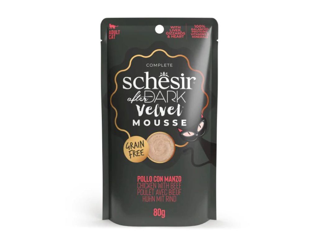 Comida húmida gato schesir mousse frango/carne 80g