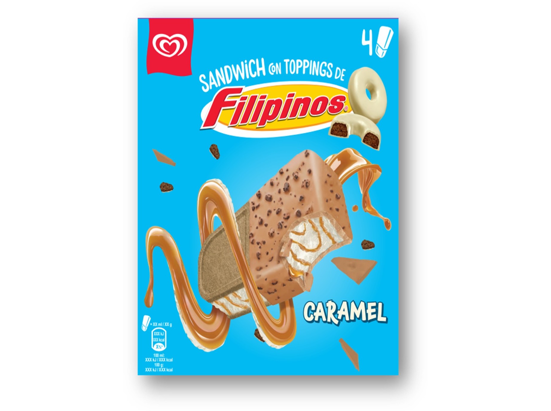 Gelado sandwich olá filipinos caramel 4x130ml