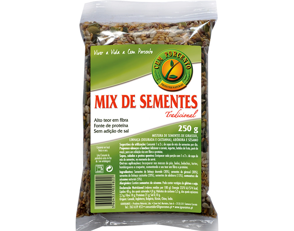 Sementes Com Porcento Mistura Para Saladas 250g Cem Porcento