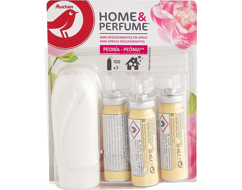 Ambientador auchan mini spray peónia com recargas 3x15ml
