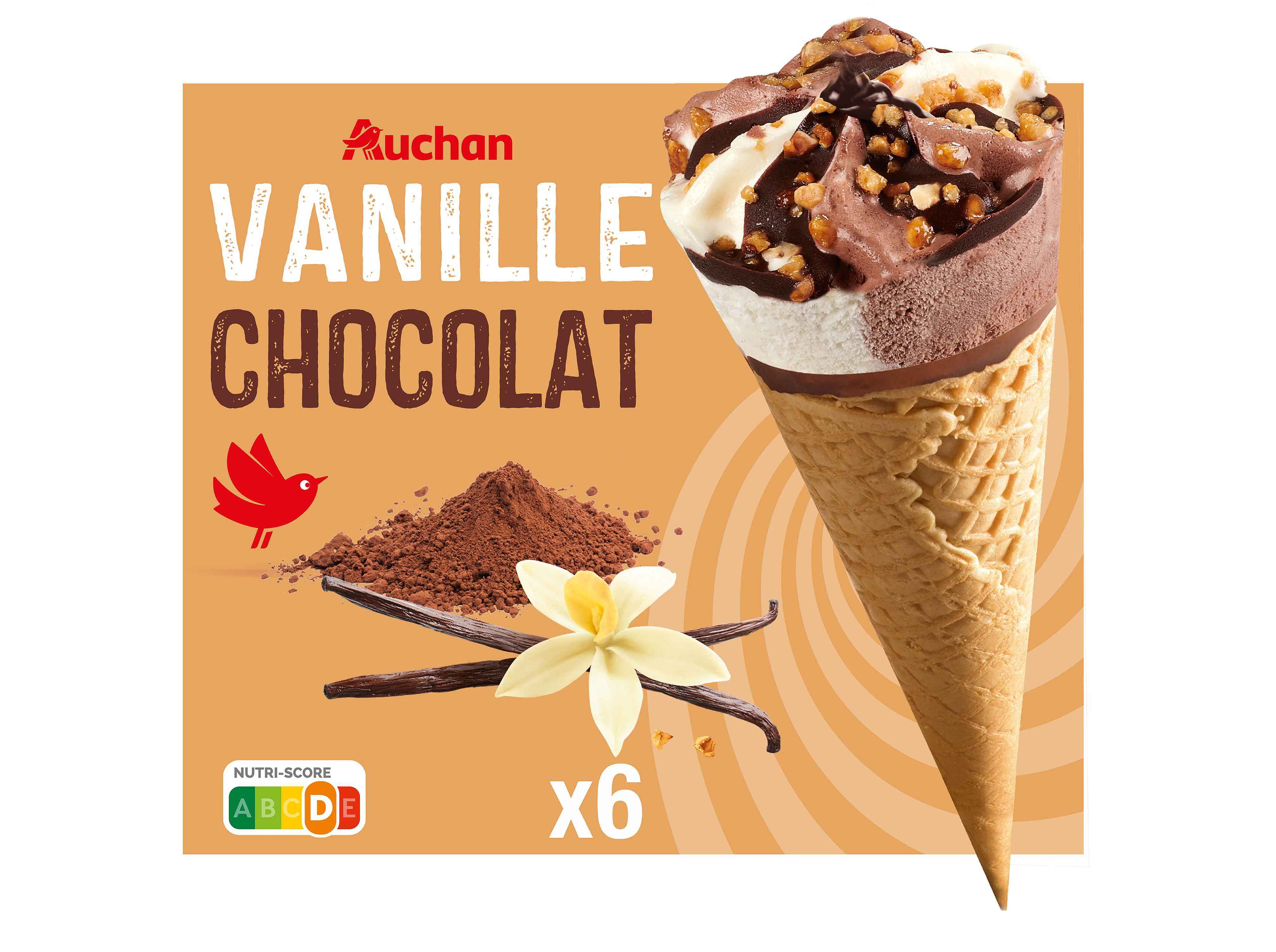 Gelado Cone Auchan Baunilha E Chocolate 6x120ml Auchan