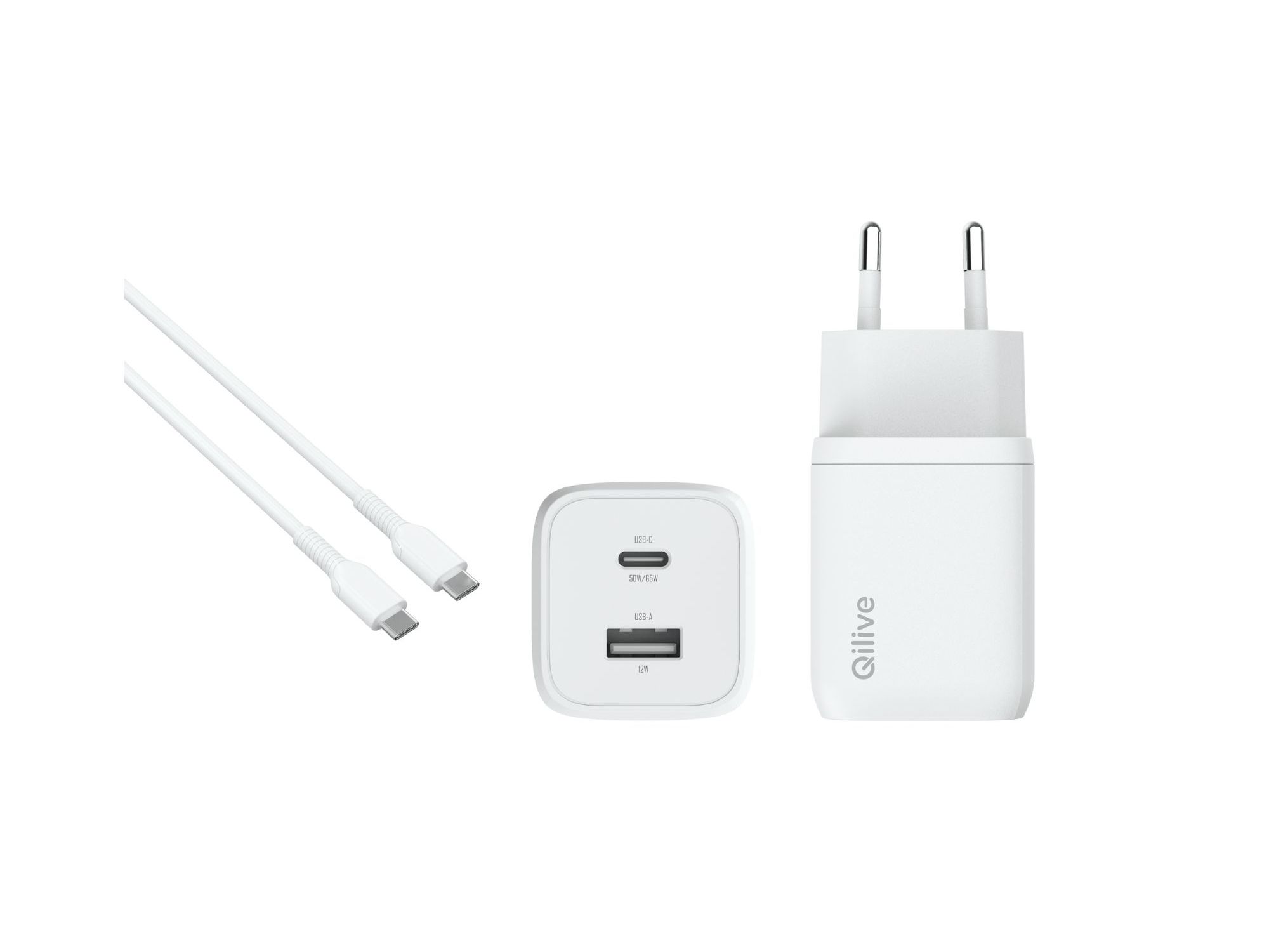 Carregador ultra rápido múltiplo + cabo usb-c 3a qilive 600183087 65w