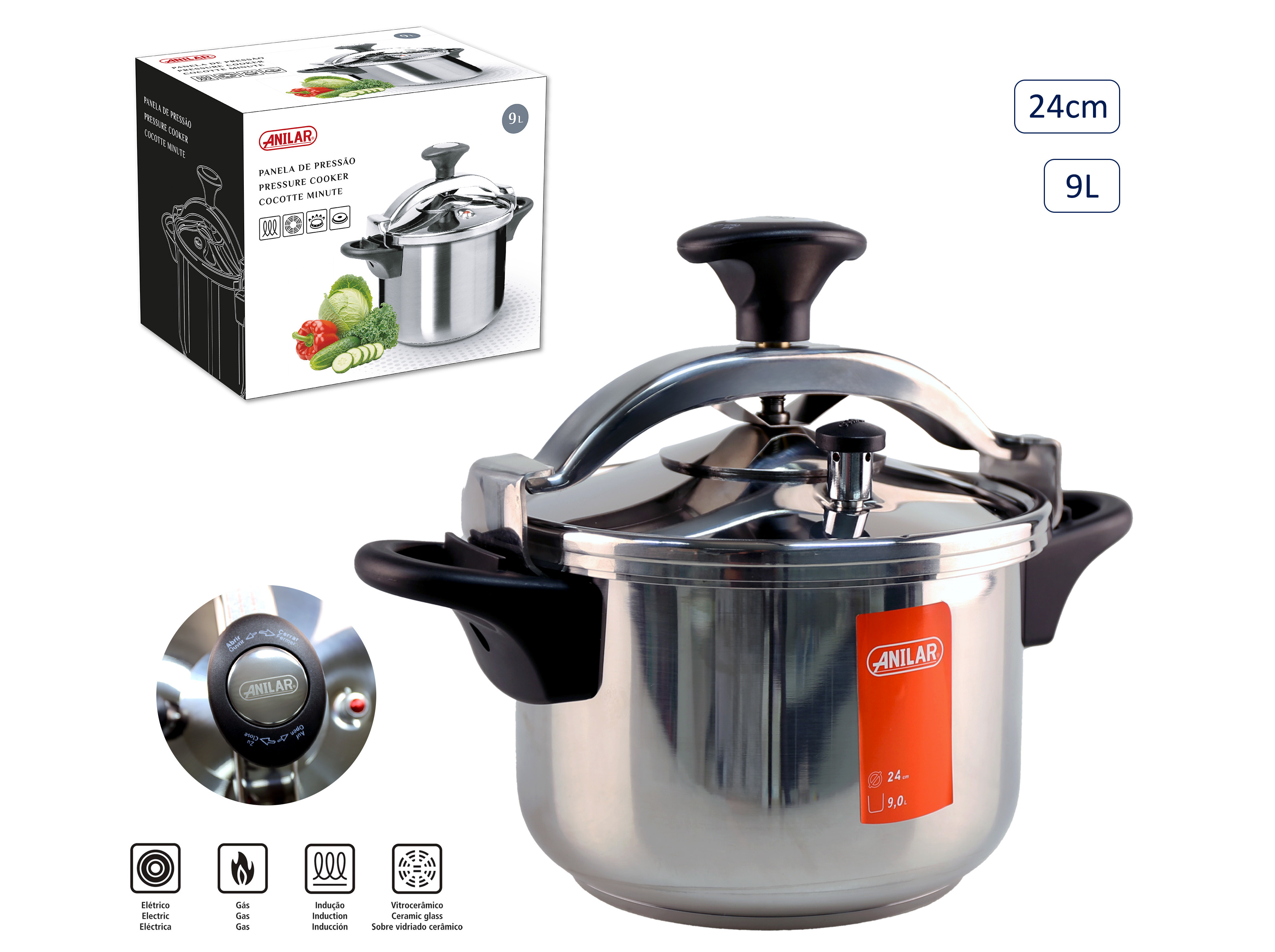 Panela pressão anilar inox 9l