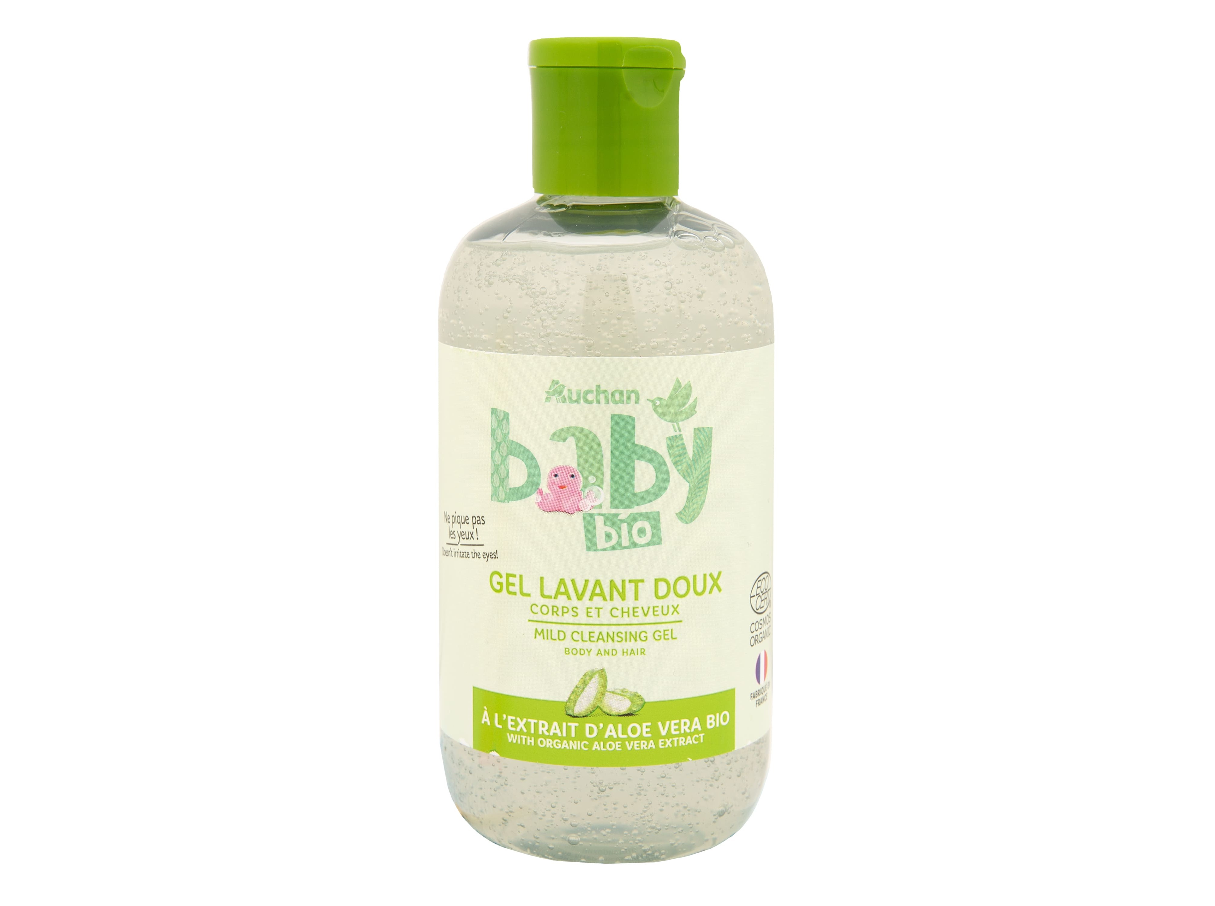 Gel de banho auchan baby bio 2em1 aloé vera 250ml