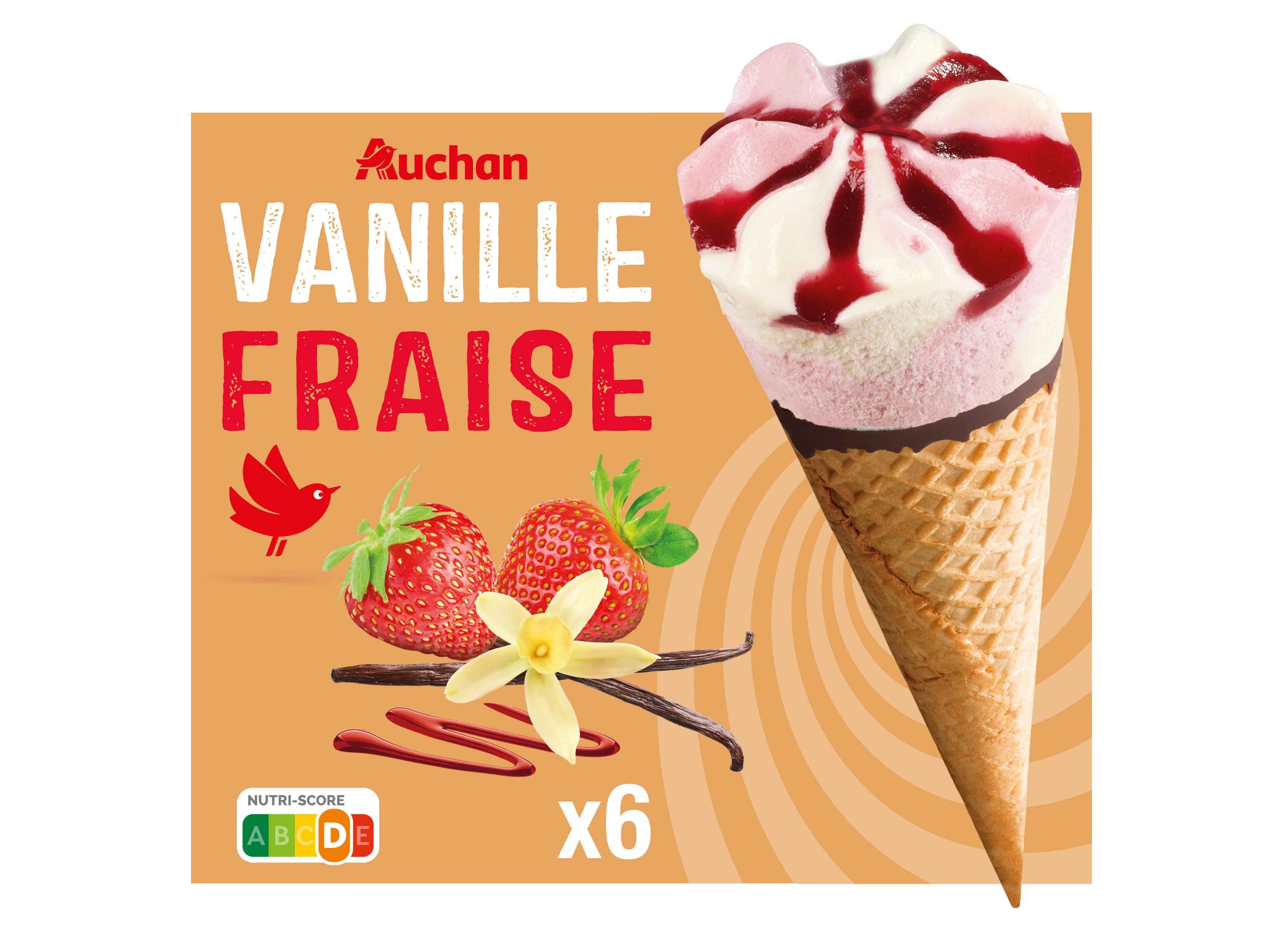 Gelado Cone Auchan Baunilha Morango 6x120ml Auchan