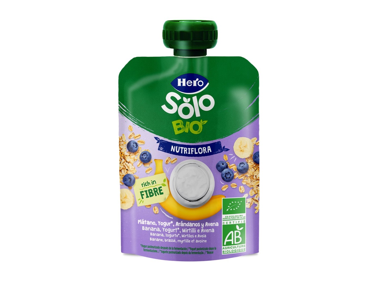 Saqueta fruta hero solo bio nutriflora banana iogurte mirtilo e aveia 100g