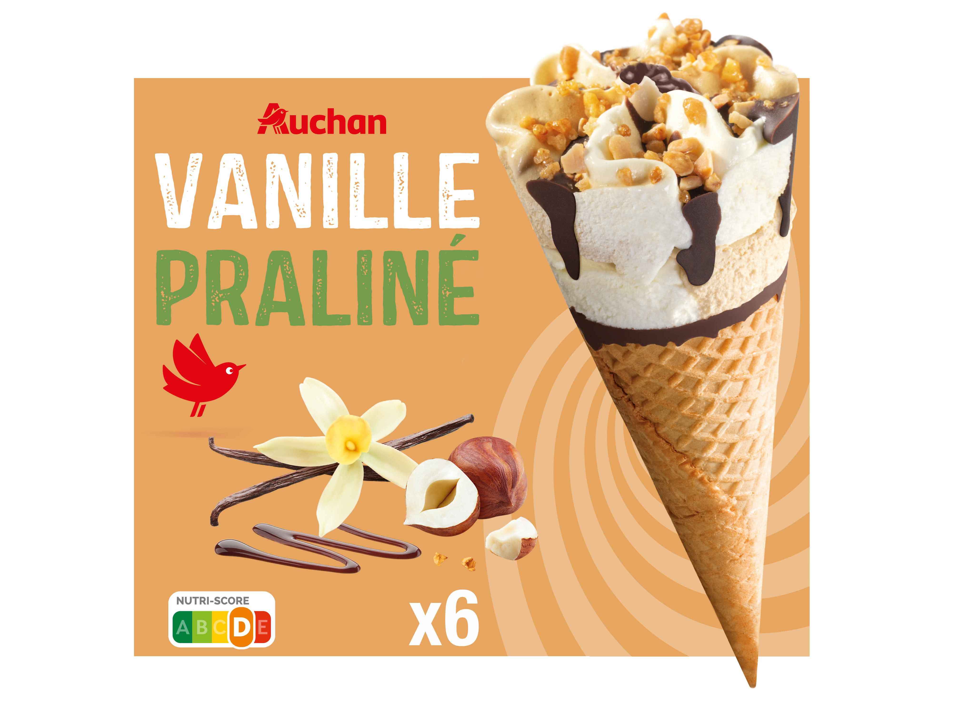 Gelado Cone Auchan Baunilha Praliné 6x120ml Auchan