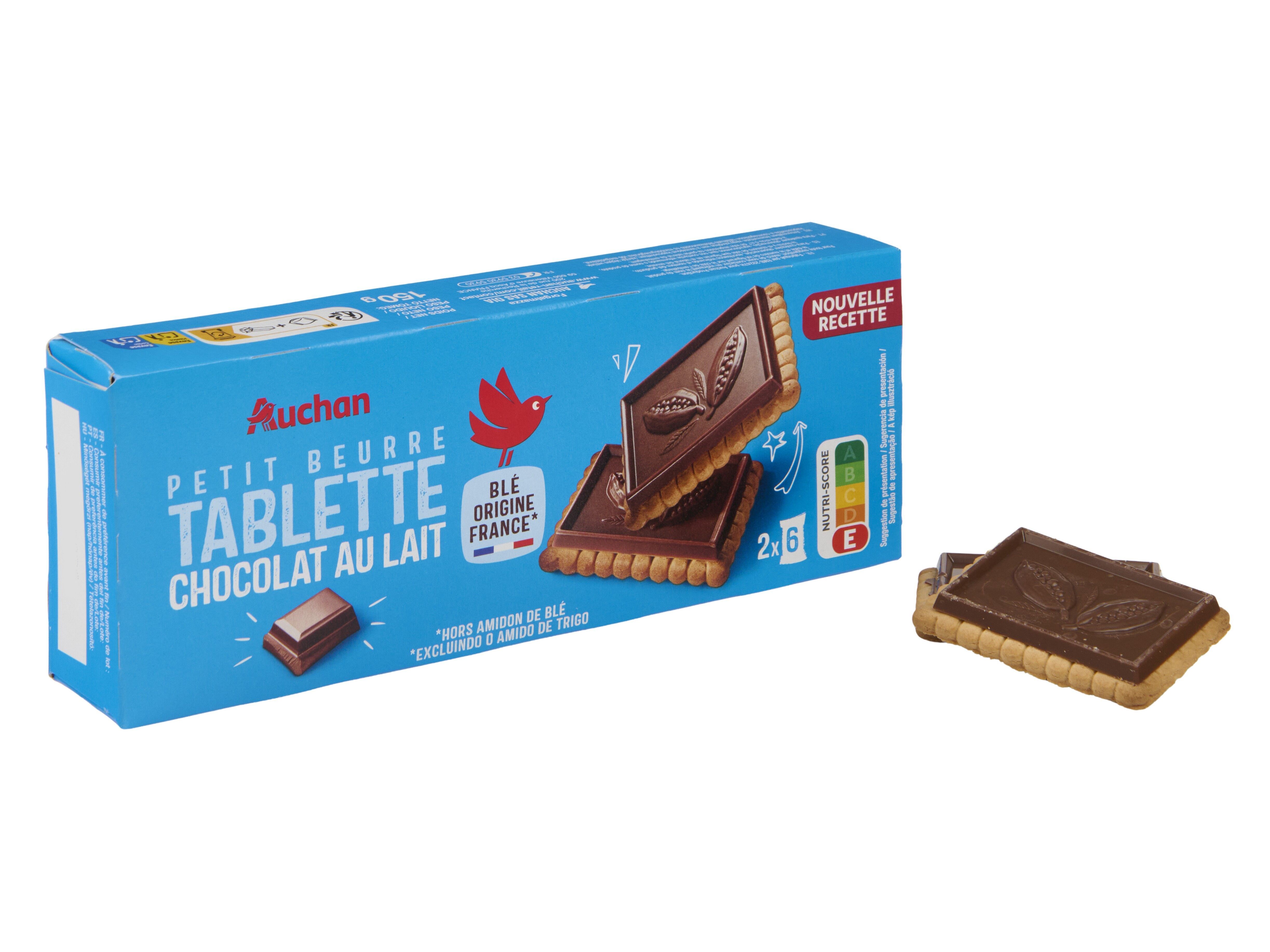 BOLACHA DE MANTEIGA AUCHAN "PETIT BEURRE" COBERTA CHOCO LEITE 2X6UN 150G