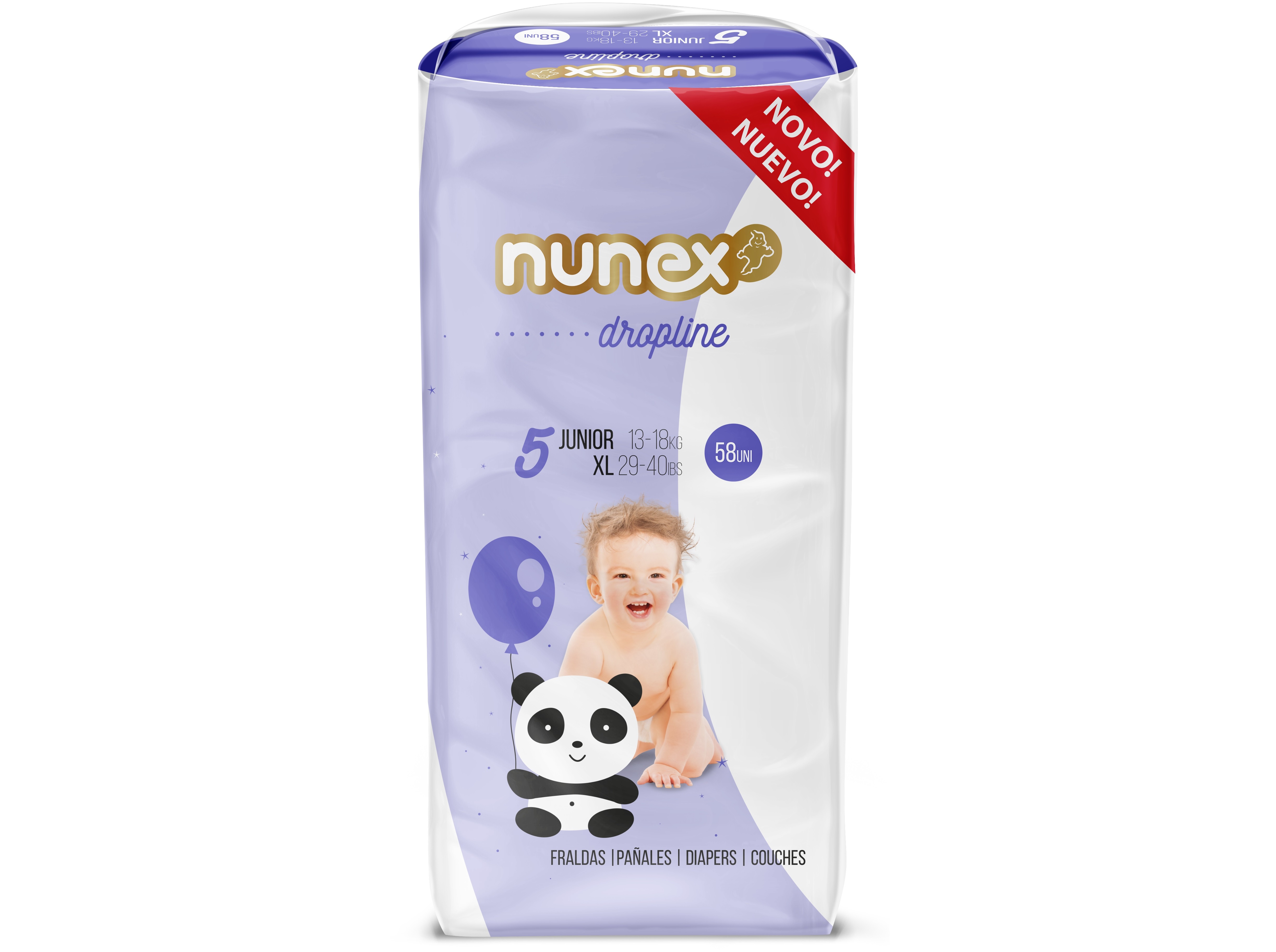 Fraldas nunex dropline t5 13-18kg 58un