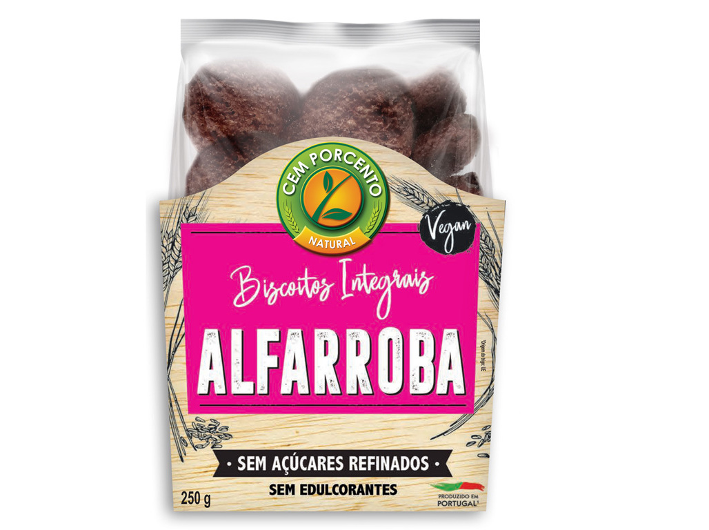 Biscoitos Cem Porcento Integrais Alfarroba 250g Cem Porcento