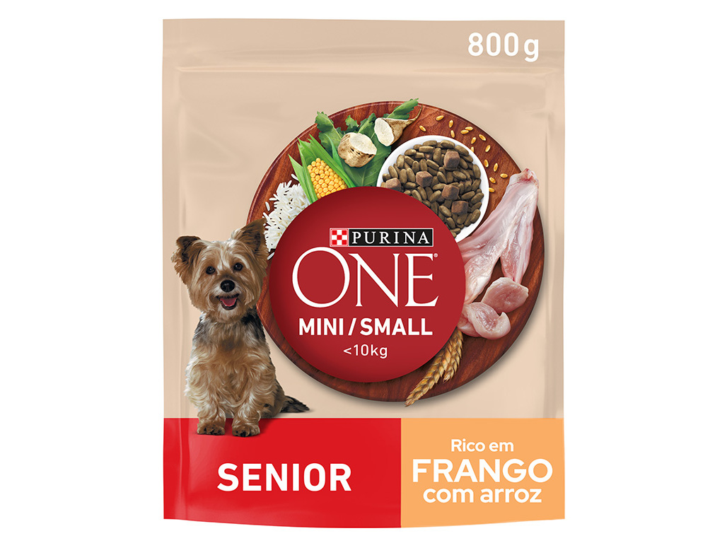 Ração para cão purina one mini sénior com frango e arroz 800g