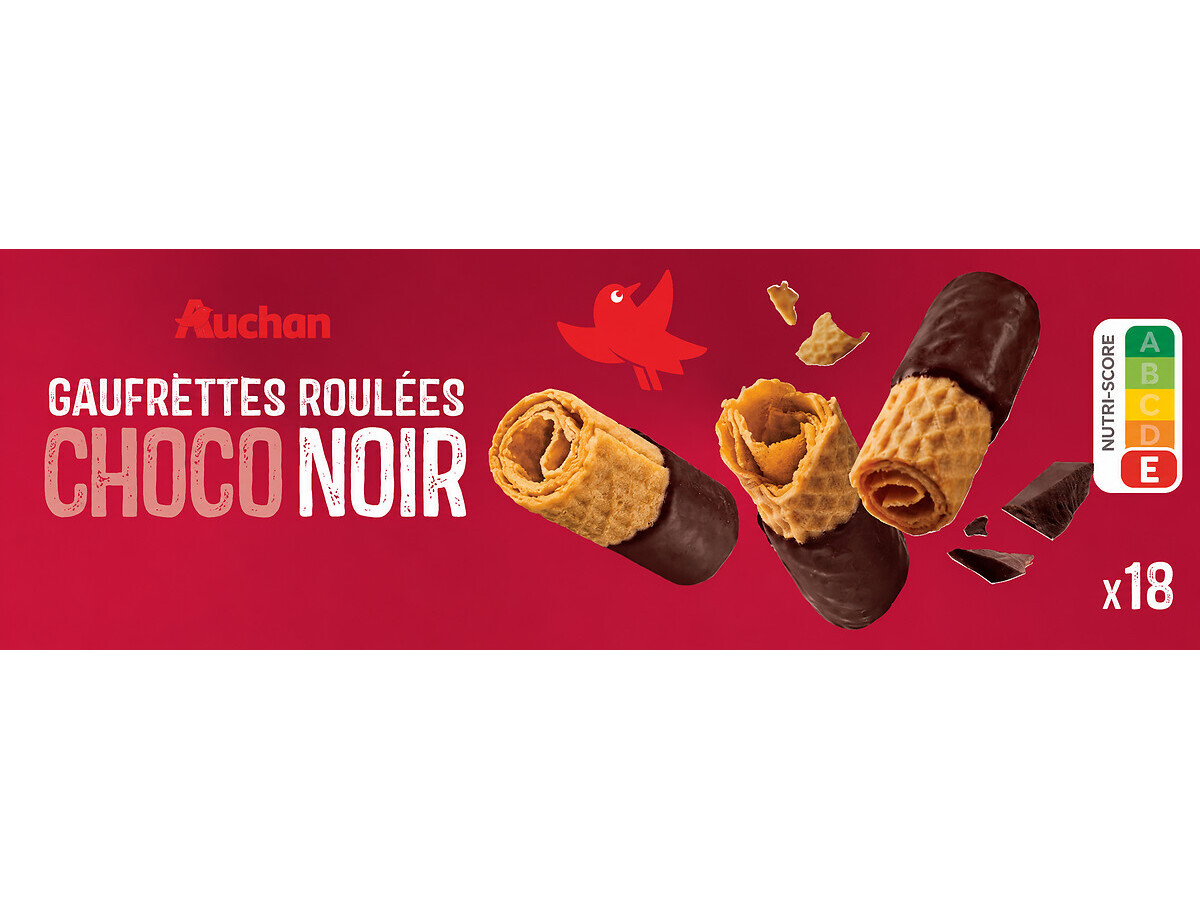 Bolacha Auchan Waffers Rolinho Semi Cobertura Chocolate Preto 125g Auchan