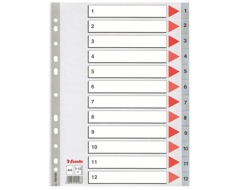 Separadores numéricos a4 esselte polipropileno 12 posições