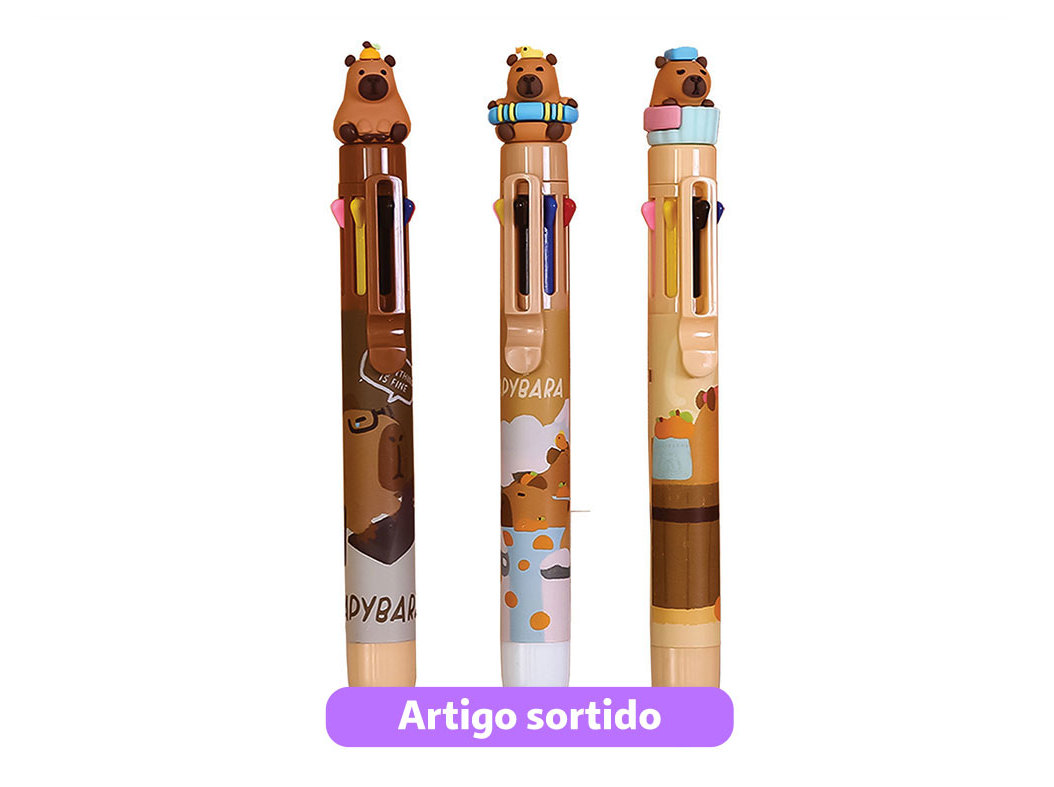 Esferográfica cute capivara 8 cores modelos sortidos