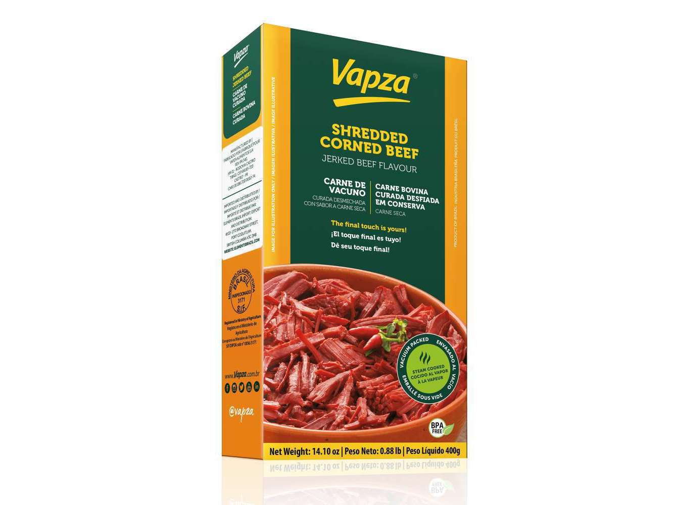 Carne Vapza Seca Desfiada Cozida Ao Vapor Sem Glúten 400g