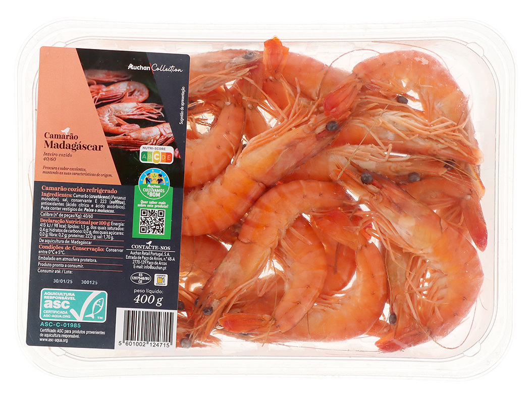 Camarão Madagáscar Auchan Collection Cultivamos O Bom Cozido 40/60 400gr Auchan Collection