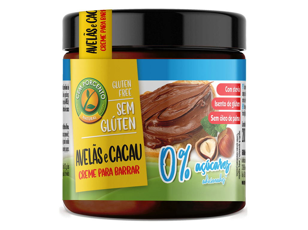Creme Cem Porcento Avelã Cacau Sem Açúcar 200g Cem Porcento