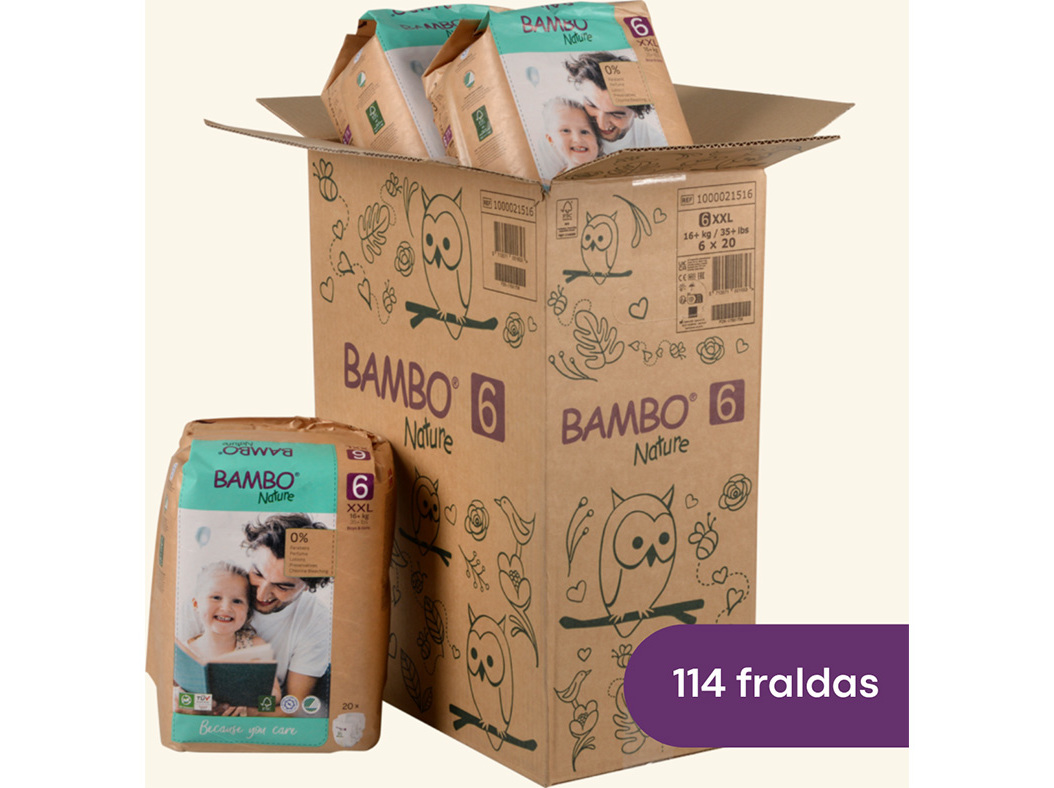 Fraldas Bambo Nature Paper Bag T6 16+kg 120un