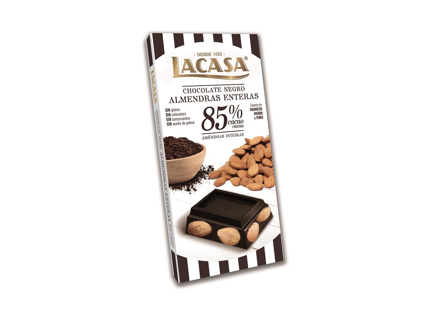 Tablete lacasa 85%cacau amêndoa inteira 200g